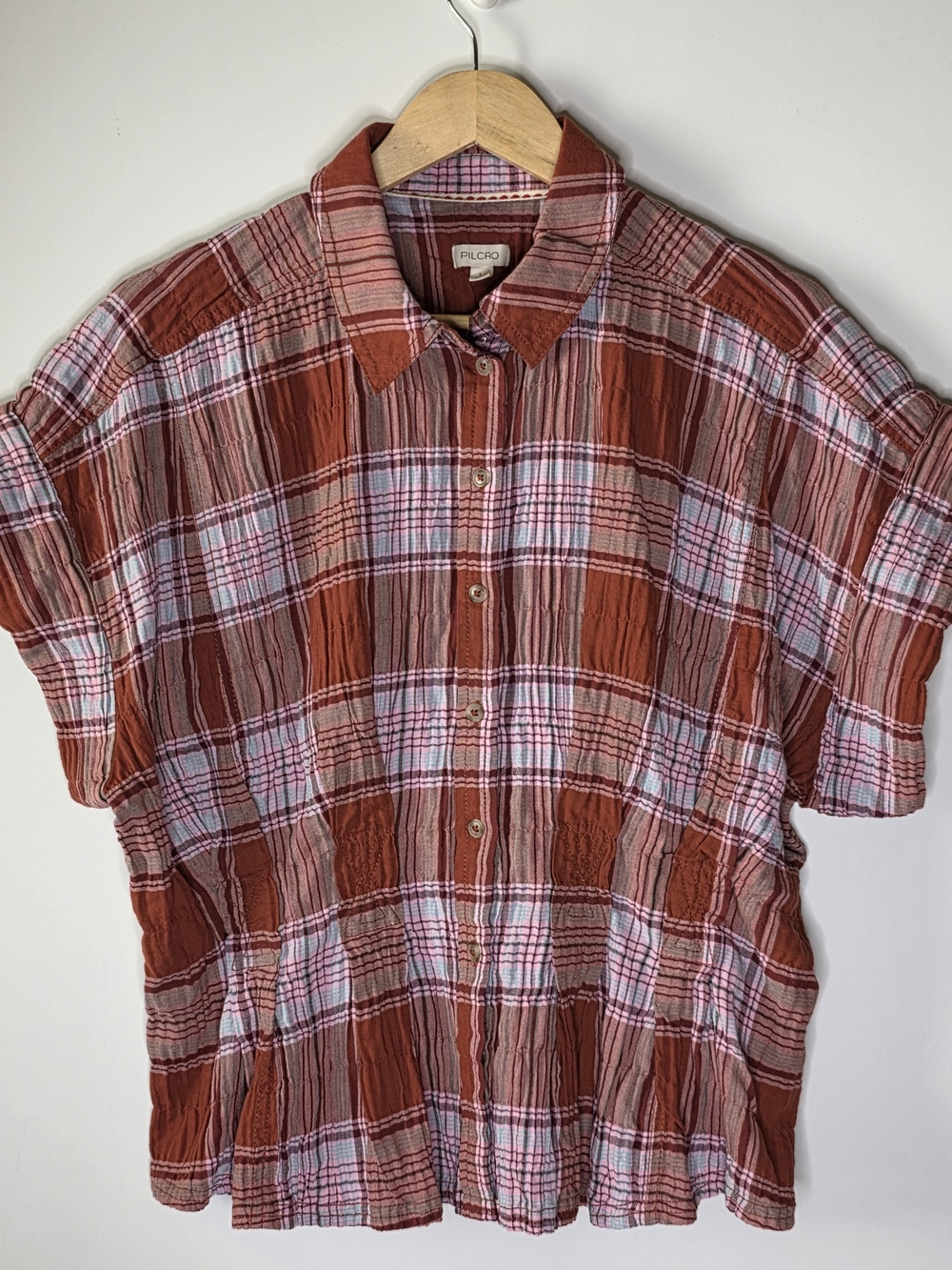 Anthropologie Pilcro The Bobbie Short-Sleeve Fitted-waist smocked top Large - Picture 2 of 10
